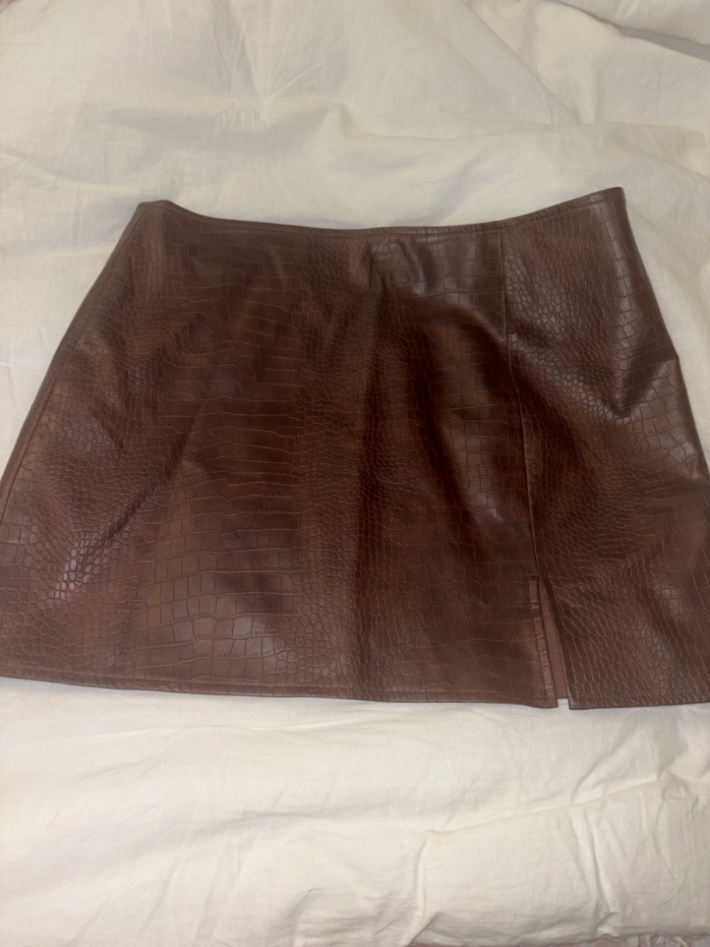 Lulu's Chocolate Brown Croc-Embossed Mini Skirt with Front Slit - Picture 3 of 5